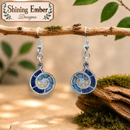 Nautilus-Inspired Hand-Painted Wood Earrings