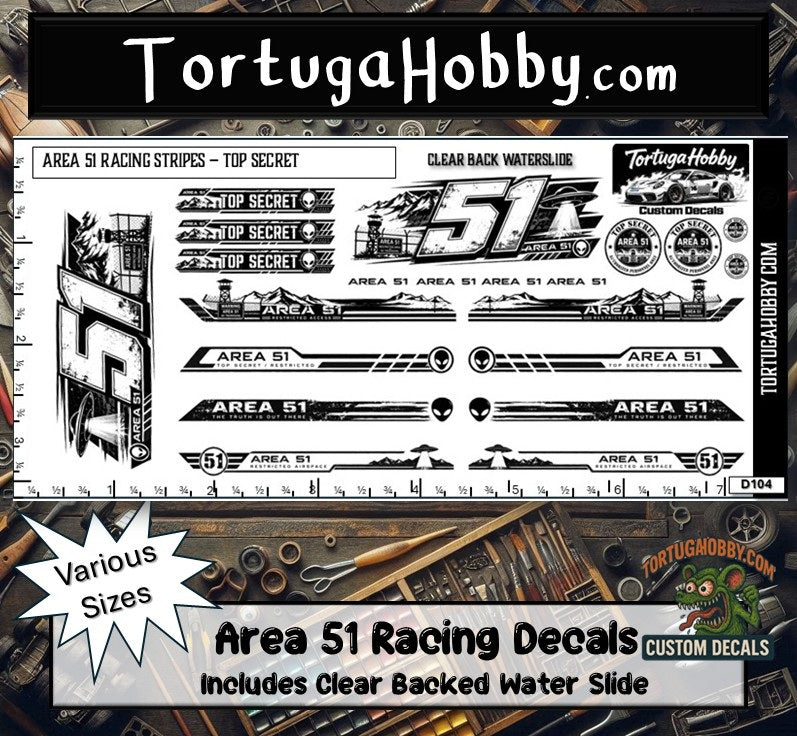 Area 51 Racing Decals - Great for Models, Derby or Other Projects