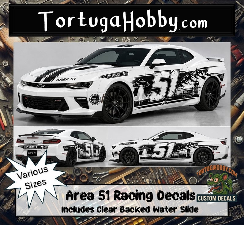 Area 51 Racing Decals - Great for Models, Derby or Other Projects