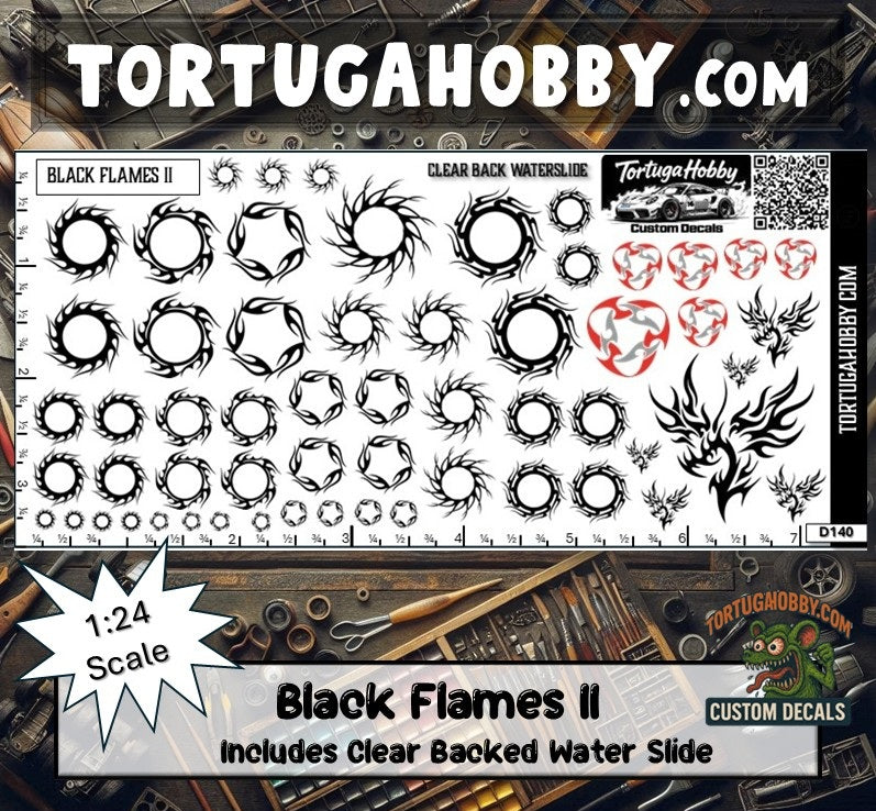 Black Flames II - Waterslide Decals for Your favorite Hobby, Models Derby