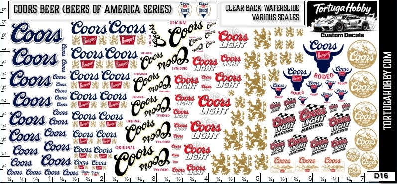 Coors - Water Slide Decals - Scale Models, Dioramas, R/C, Pine or Derby