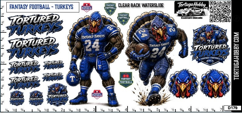 Fantasy Football - Tortured Turkeys - Waterslide Decals for Your favorite Hobby