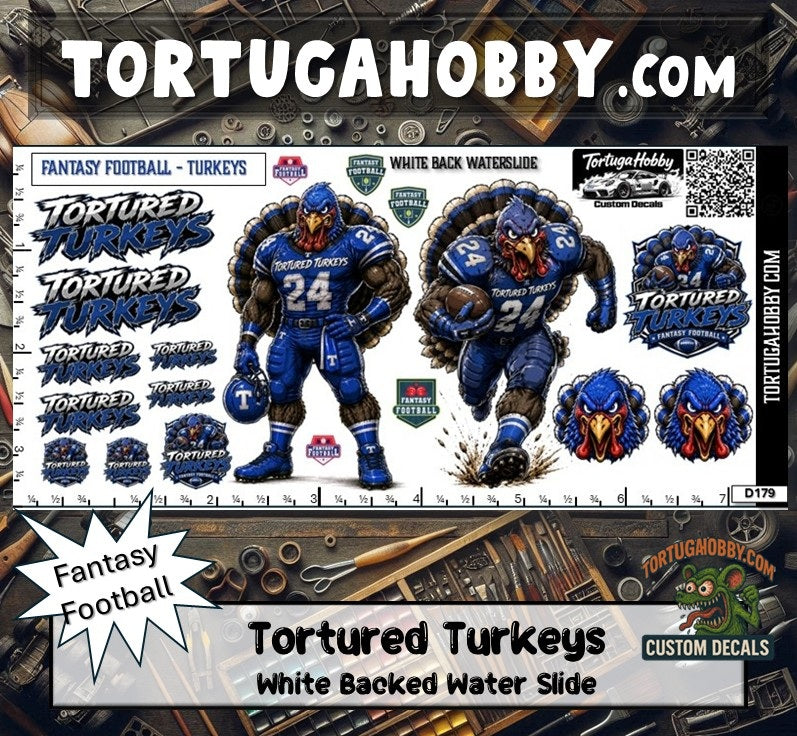 Fantasy Football - Tortured Turkeys - Waterslide Decals for Your favorite Hobby