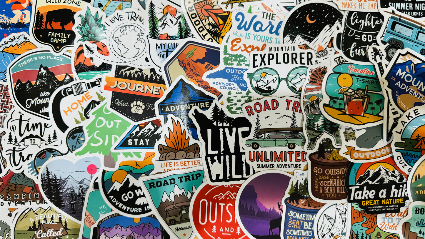 25 The Great Outdoors - Outdoor/Hiking/Camping Stickers for laptops, Water Bottles, Skateboards, Lockers and More