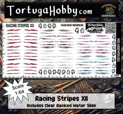 Racing Stripes XII - Clear Waterslide - Various Scale Decals