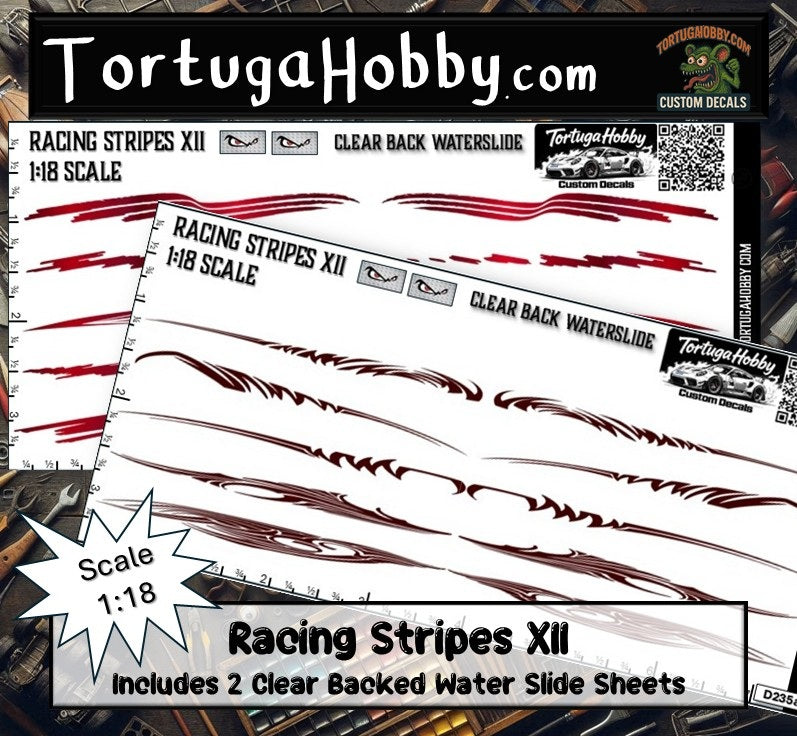 Racing Stripes XII - Clear Waterslide - Various Scale Decals