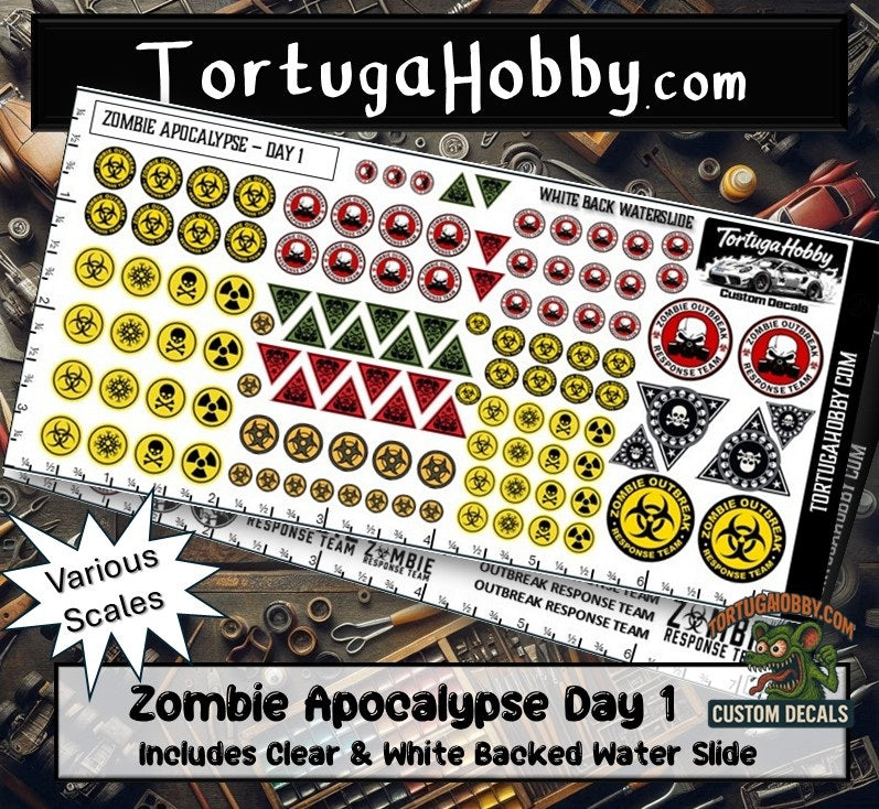 Zombie Apocalypse Waterslide Decals - Models Cars, Dioramas & Derby