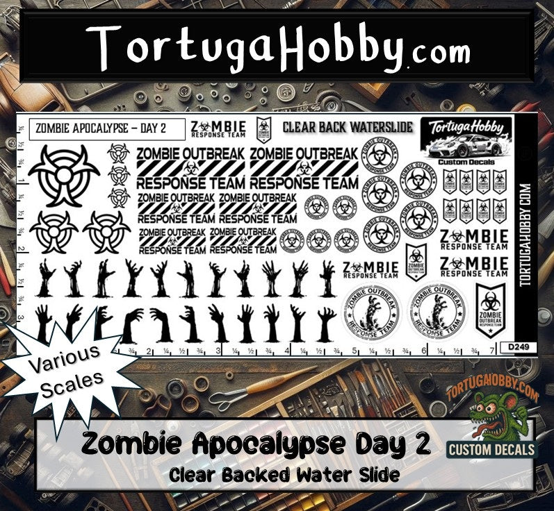 Zombie Apocalypse Waterslide Decals - Models Cars, Dioramas & Derby