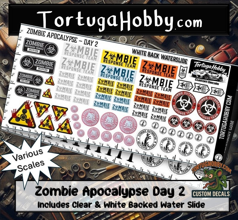 Zombie Apocalypse Waterslide Decals - Models Cars, Dioramas & Derby