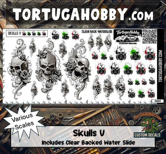 Skulls V - Clear Water Slide Decals - Models, Derby, Dioramas