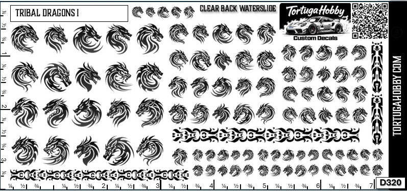 Tribal Dragons I - Water Slide Decals for Models, Derby and Crafts