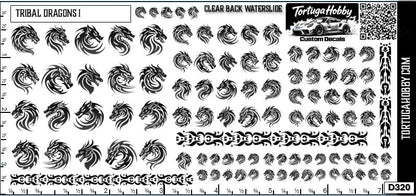 Tribal Dragons I - Water Slide Decals for Models, Derby and Crafts