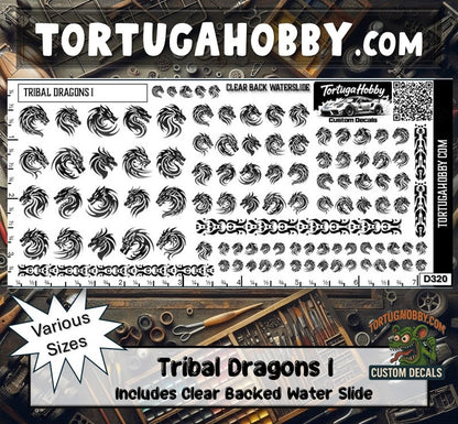 Tribal Dragons I - Water Slide Decals for Models, Derby and Crafts