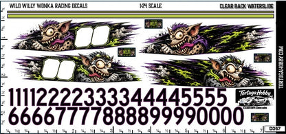 Willy Wonka Racing Decals - Clear and White Waterslide - 1:24 or 1:64 Scale