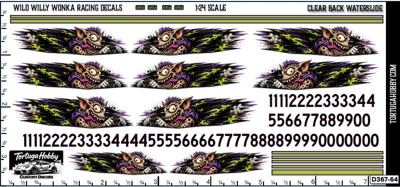 Willy Wonka Racing Decals - Clear and White Waterslide - 1:24 or 1:64 Scale