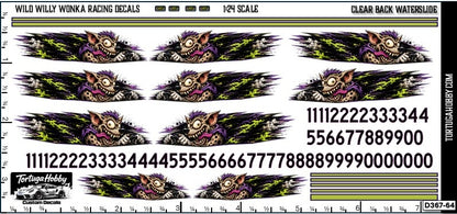 Willy Wonka Racing Decals - Clear and White Waterslide - 1:24 or 1:64 Scale