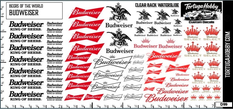 Budweiser - Water Slide Decals - Scale Models, RC or Derby