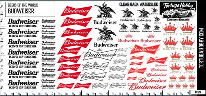 Budweiser - Water Slide Decals - Scale Models, RC or Derby