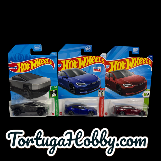 2025 - Hot Wheels - 3 Car Set - Electric EV - Tesla Plaid And Tesla Cyber Truck