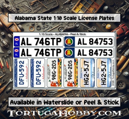 Alabama - 1:18, 1:24, 1:64 & 1:10 Scale License Plates for Diecast or Models