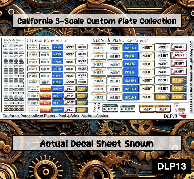 California - 1:18, 1:24, 1:64 & 1:10 Scale License Plates for Diecast or Models (Copy)