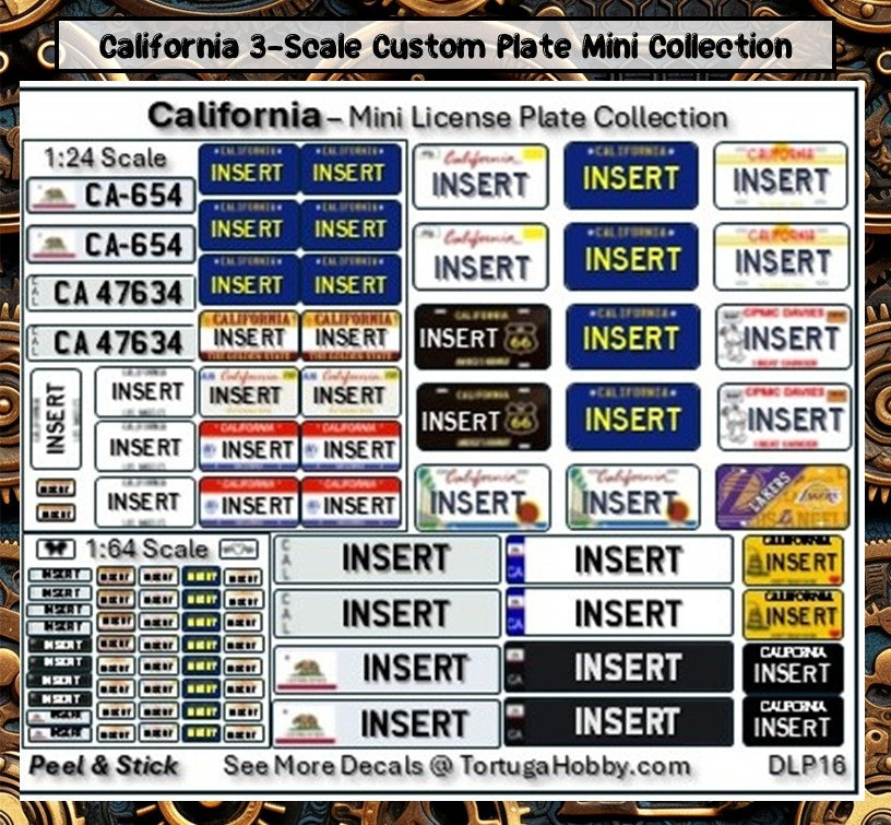 California - 1:18, 1:24, 1:64 & 1:10 Scale License Plates for Diecast or Models (Copy)