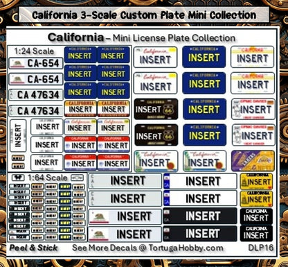 California - 1:18, 1:24, 1:64 & 1:10 Scale License Plates for Diecast or Models (Copy)