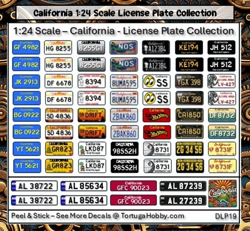 California - 1:18, 1:24, 1:64 & 1:10 Scale License Plates for Diecast or Models (Copy)