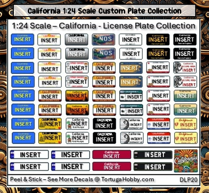 California - 1:18, 1:24, 1:64 & 1:10 Scale License Plates for Diecast or Models (Copy)