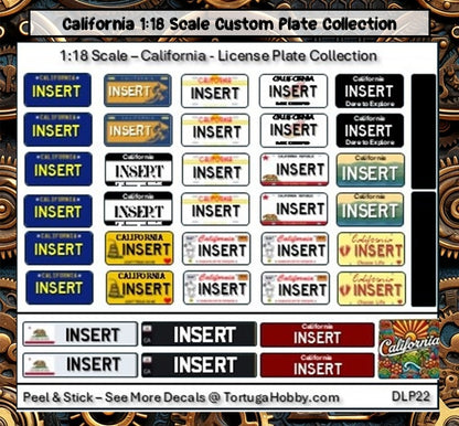 California - 1:18, 1:24, 1:64 & 1:10 Scale License Plates for Diecast or Models (Copy)