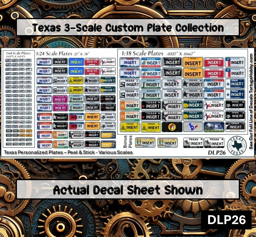 Texas - 1:18, 1:24, 1:64 & 1:10 Scale License Plates for Diecast or Models