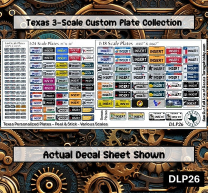 Texas - 1:18, 1:24, 1:64 & 1:10 Scale License Plates for Diecast or Models