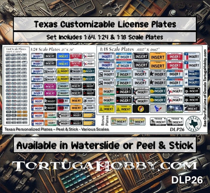Texas - 1:18, 1:24, 1:64 & 1:10 Scale License Plates for Diecast or Models