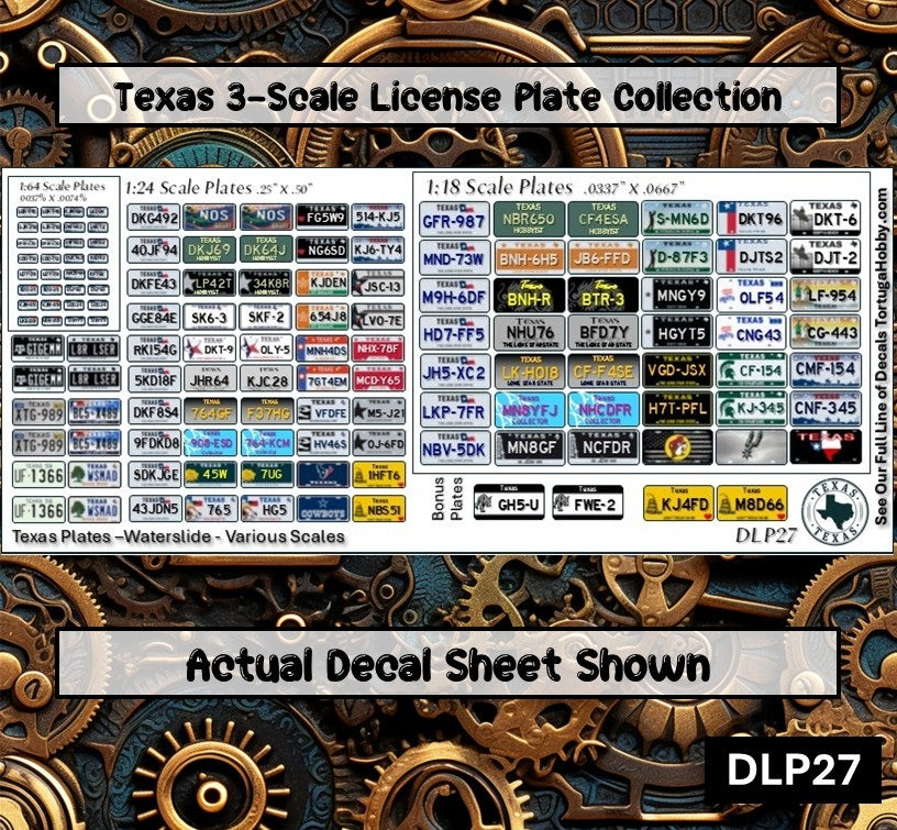 Texas - 1:18, 1:24, 1:64 & 1:10 Scale License Plates for Diecast or Models