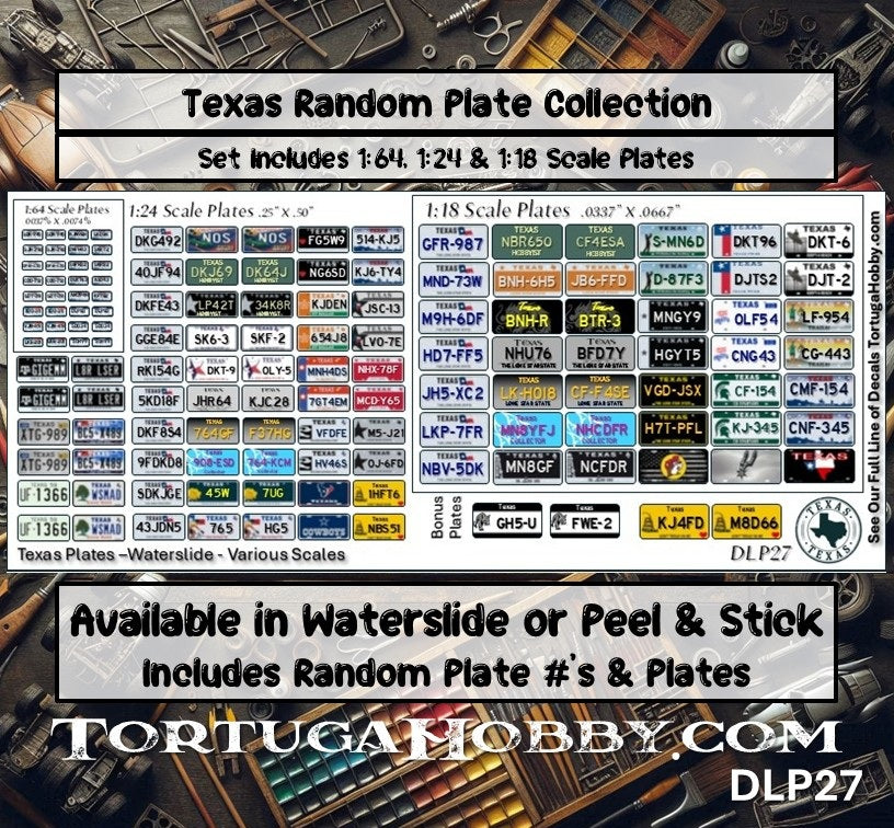 Texas - 1:18, 1:24, 1:64 & 1:10 Scale License Plates for Diecast or Models