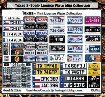 Texas - 1:18, 1:24, 1:64 & 1:10 Scale License Plates for Diecast or Models