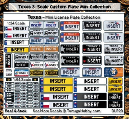 Texas - 1:18, 1:24, 1:64 & 1:10 Scale License Plates for Diecast or Models