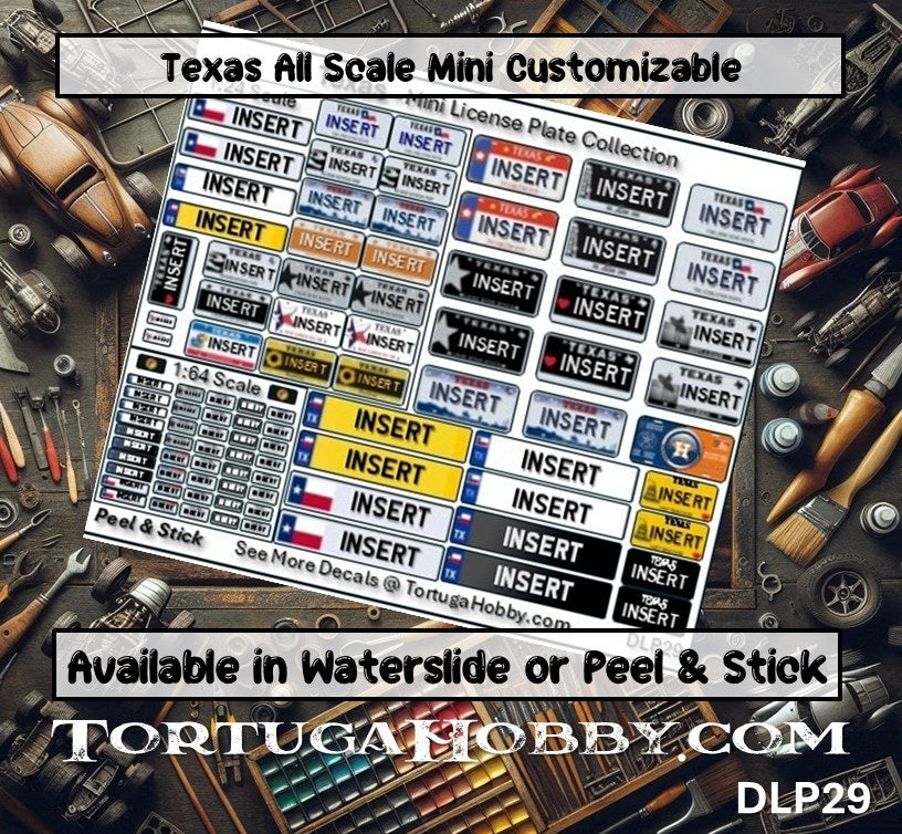 Texas - 1:18, 1:24, 1:64 & 1:10 Scale License Plates for Diecast or Models