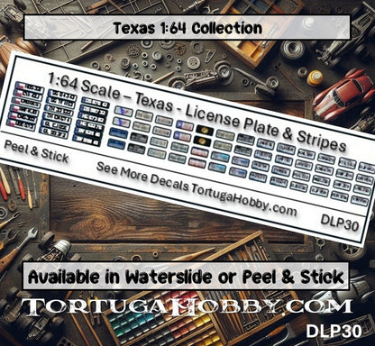 Texas - 1:18, 1:24, 1:64 & 1:10 Scale License Plates for Diecast or Models