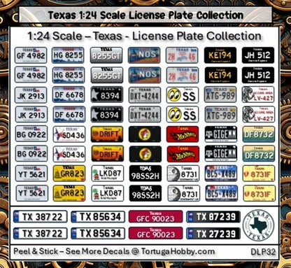 Texas - 1:18, 1:24, 1:64 & 1:10 Scale License Plates for Diecast or Models