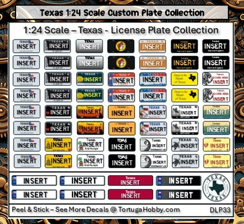Texas - 1:18, 1:24, 1:64 & 1:10 Scale License Plates for Diecast or Models