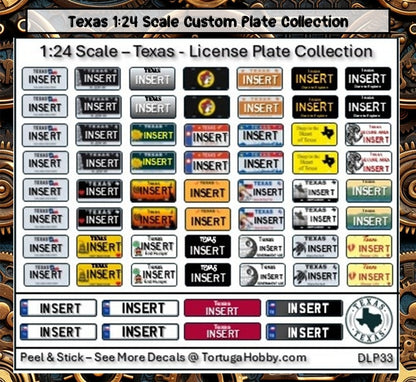 Texas - 1:18, 1:24, 1:64 & 1:10 Scale License Plates for Diecast or Models