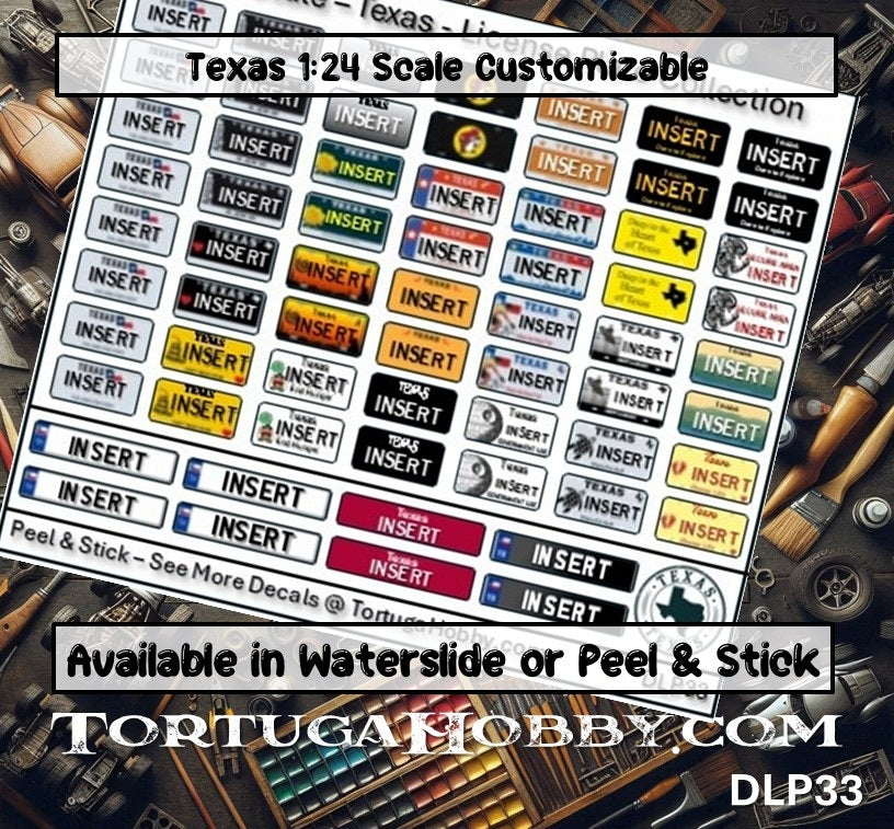 Texas - 1:18, 1:24, 1:64 & 1:10 Scale License Plates for Diecast or Models