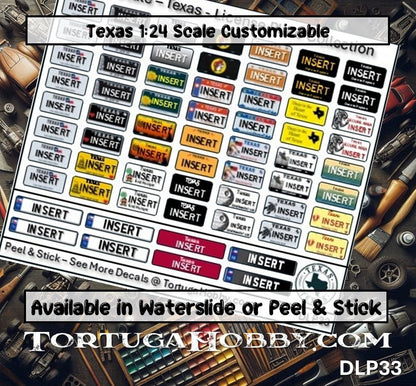 Texas - 1:18, 1:24, 1:64 & 1:10 Scale License Plates for Diecast or Models