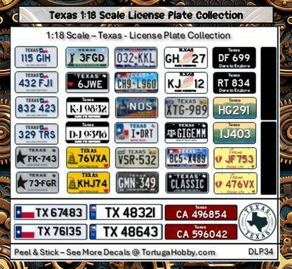 Texas - 1:18, 1:24, 1:64 & 1:10 Scale License Plates for Diecast or Models