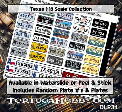 Texas - 1:18, 1:24, 1:64 & 1:10 Scale License Plates for Diecast or Models