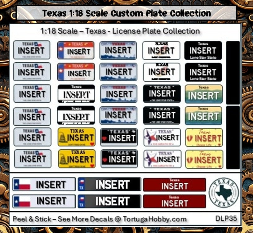 Texas - 1:18, 1:24, 1:64 & 1:10 Scale License Plates for Diecast or Models