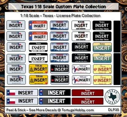 Texas - 1:18, 1:24, 1:64 & 1:10 Scale License Plates for Diecast or Models
