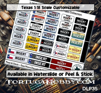 Texas - 1:18, 1:24, 1:64 & 1:10 Scale License Plates for Diecast or Models