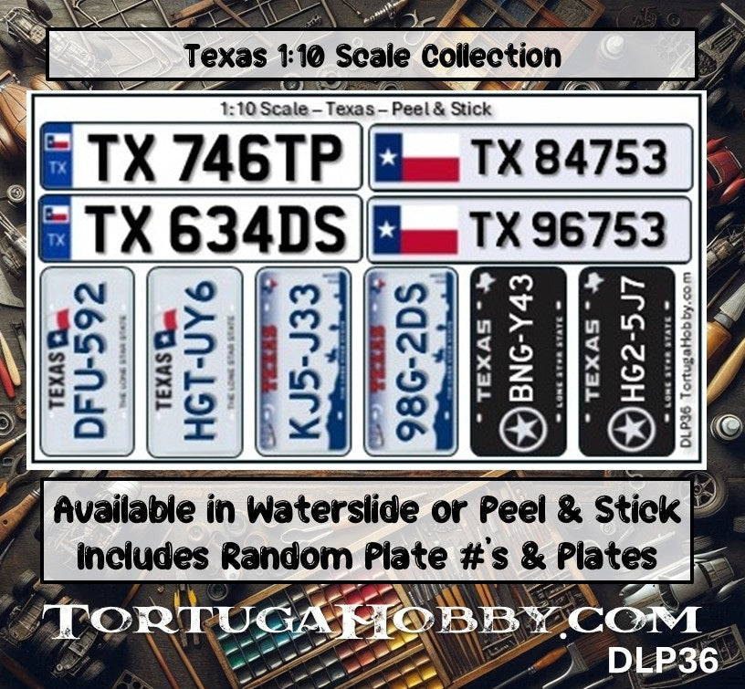 Texas - 1:18, 1:24, 1:64 & 1:10 Scale License Plates for Diecast or Models